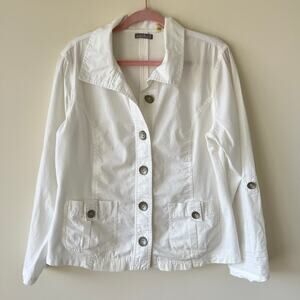 Natalie and Me Weekend Womens Mixed Media Jacket White Size L Coastal Grandma
